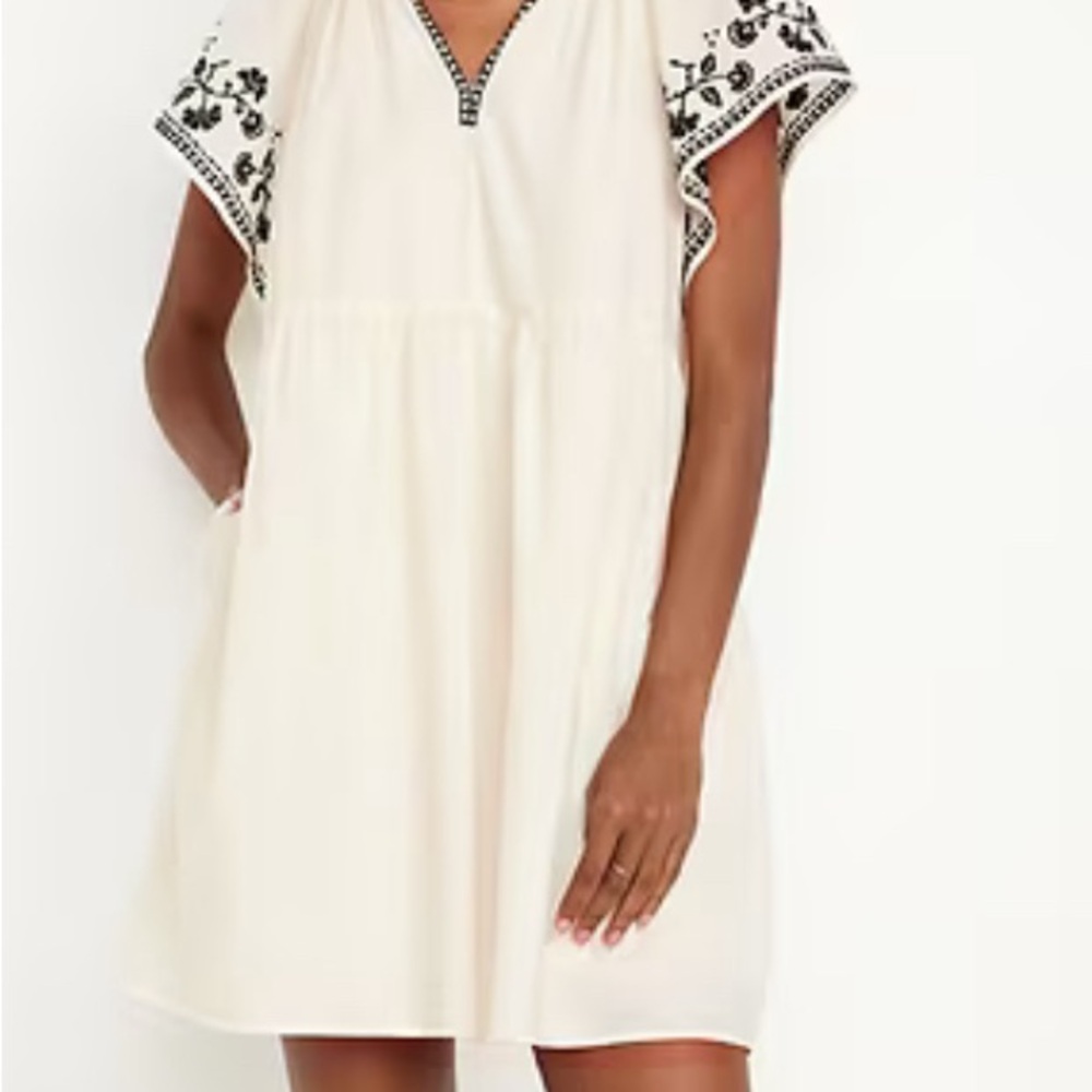 Old Navy Embroidered Cream Dress with Black Accents